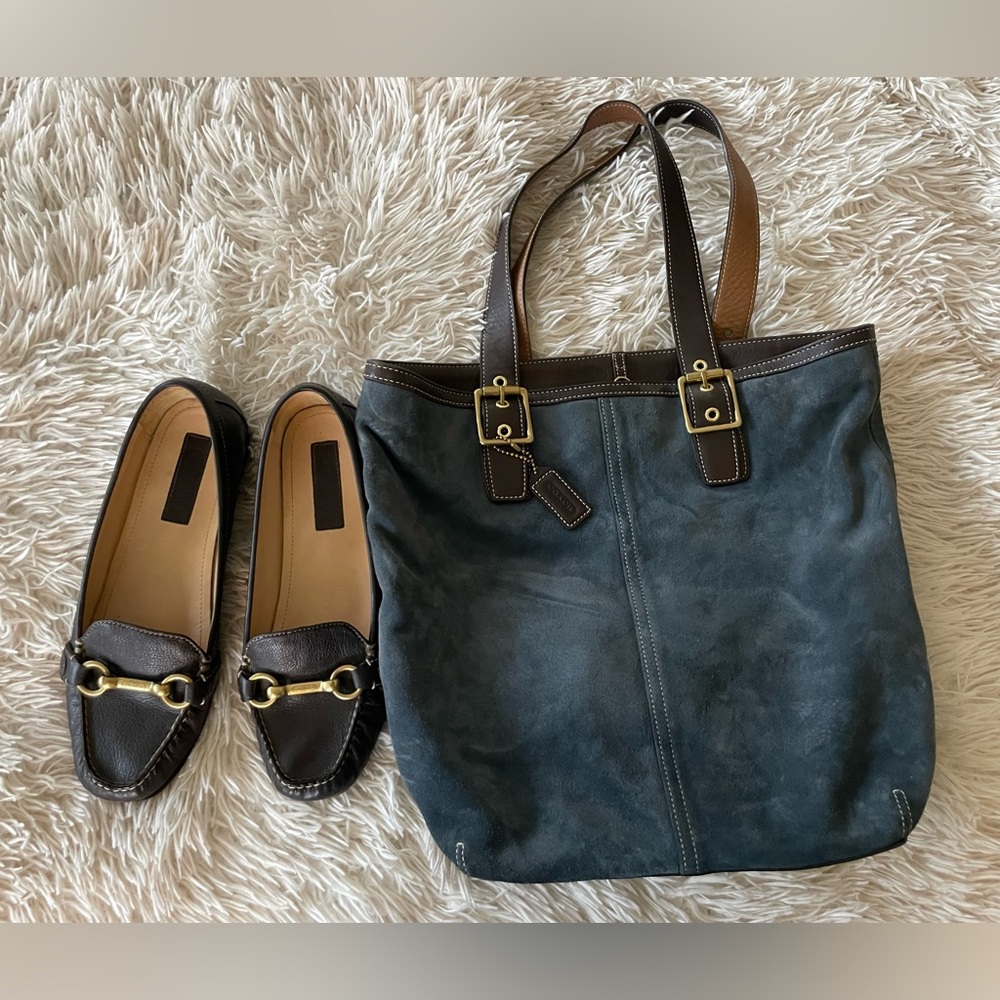 Rare!!Gently preloved Large Vintage Suede Navy Blue Coach Tote/Purse/Shoulderbag - Picture 8 of 8